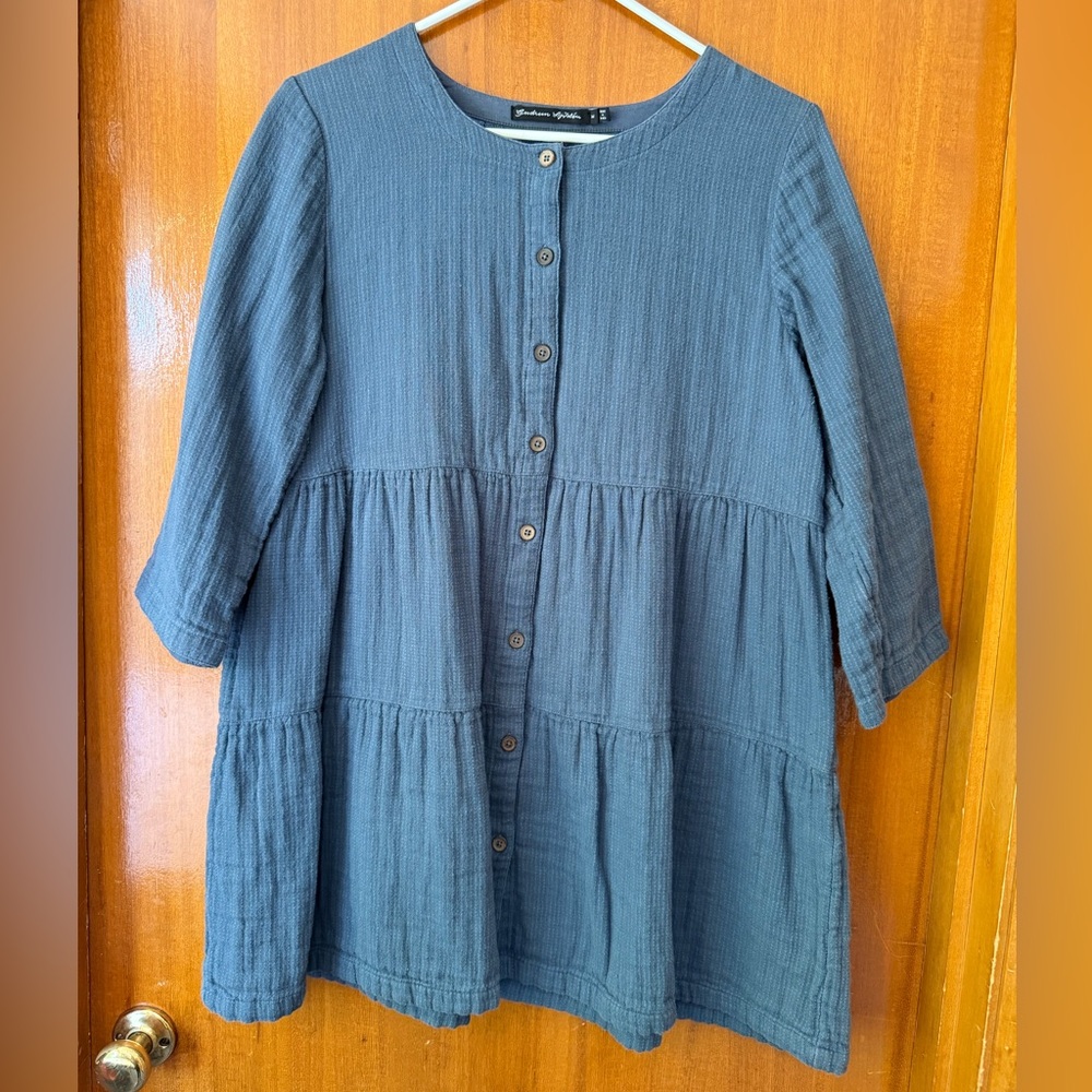 Gudrun Sjoden Blue Tiered Tunic with 3/4 Sleeves Size Medium